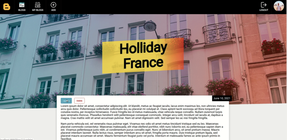 blog app screenshot
